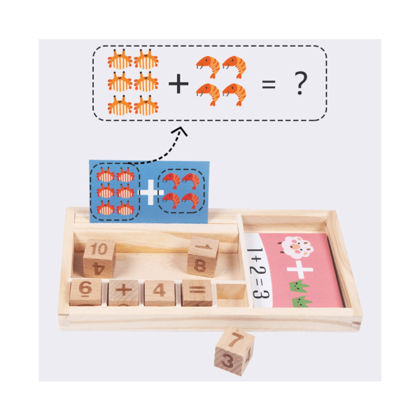 Träklossar för matematik, aritmetik, pussel, tecknade kort, förskoleundervisning, tidig inlärning