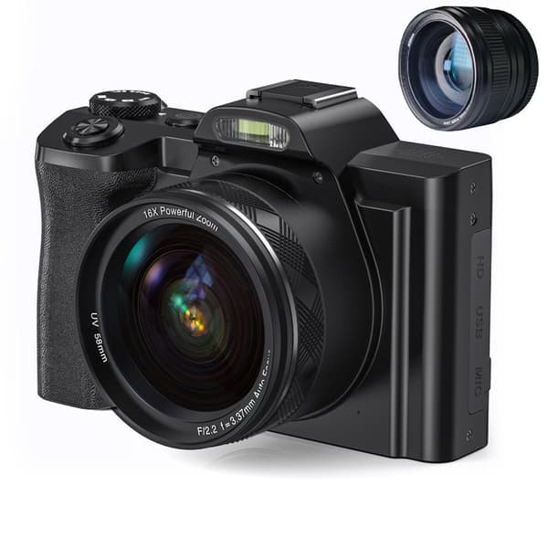 4K 48MP Digitalkamera, Sort, 16X Zoom, CMOS, Selvudløser, Kompakt til Begyndere