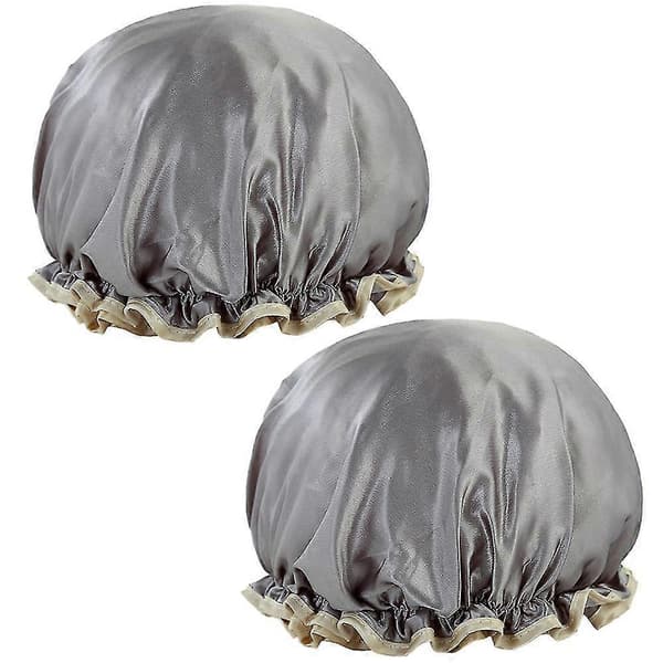 Duschmössa för kvinnor, fodrad duschmössa, maskintvättbar, grå
