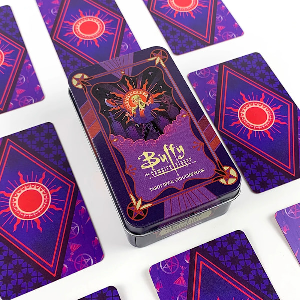 Lilla Buffy the Vampire Slayer Tarotkort Sæt I Metalæske Med Papirguide Guldbelagte Kanter Hardcover Udgave