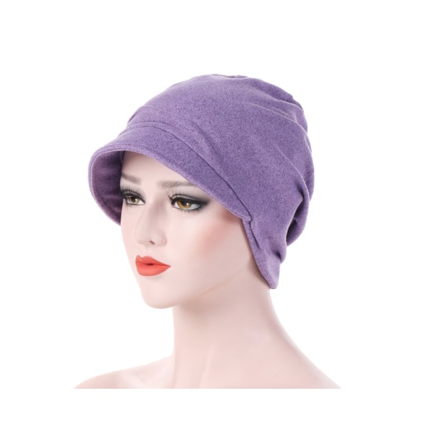 Mode varm bomull kvinnor enfärgad cap för höst vinter ljus lila