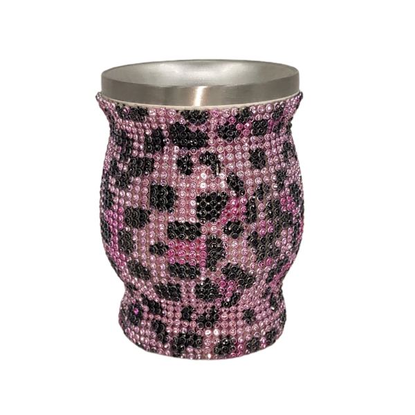 300 ml glänsande bekväm strass vattenflaska 304 rostfritt stål Fantastiskt mode strass vattenkanna för utomhus-leopard rosa