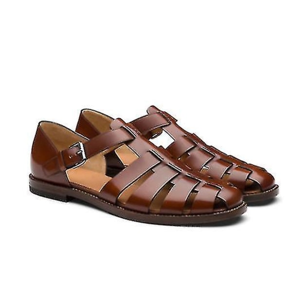 Håndlavet Lædersandal Herre Sportssandaler Lukket Tå Udendørs reddish brown 42