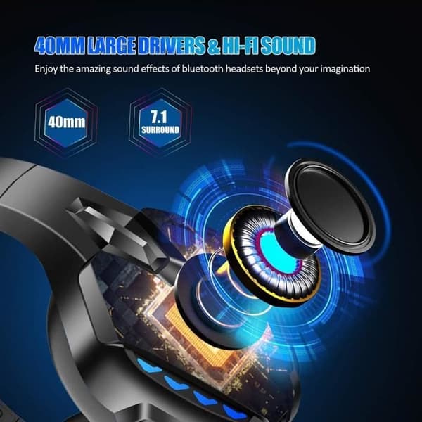 PS4 Kablet Headset, Kablet Gaming Headset med Støjreducerende Mikrofon, LED Trådløst Bluetooth Headset (Blå)
