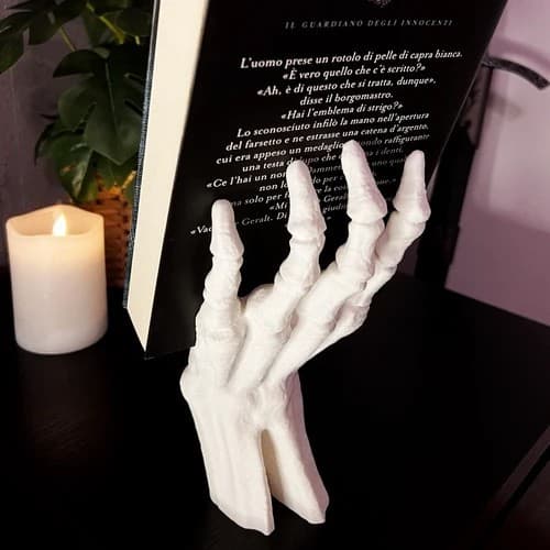 3D-printat skeletthandbokstöd, vit, gotisk spökhandsbokhylla-dekor, jul Custom