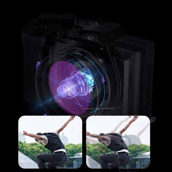 4K 48MP Digitalkamera, Sort, 16X Zoom, CMOS, Selvudløser, Kompakt til Begyndere
