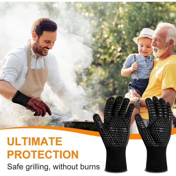 Lämmönkestävät liukumattomat uunikintaat, jopa 800 °C, musta, 30 cm