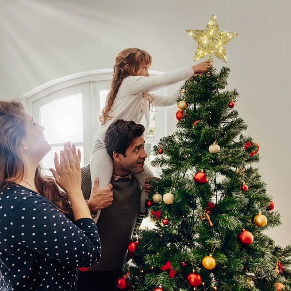 Gylden julestjernetopper med LED-lys, rustfri jerntråd, 20 lys, batteridrevet
