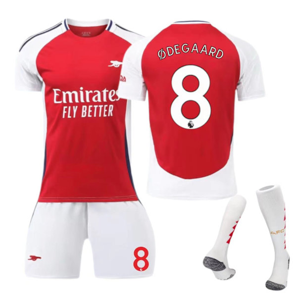 24-25 Arsenalin kotipaita 7 Saka 8 Odegaard Lasten Aikuisten Setti - Jalkapallopaita - Nro 8 Sukkien kanssa 18(100-110cm)