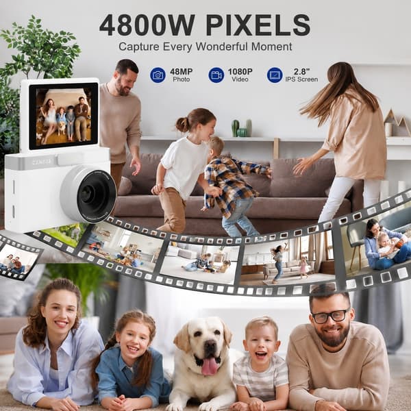Retro Flip-Screen Digitalkamera 2,4\" HD, Nybegynnerkamera for studenter for foto og video white bare metal