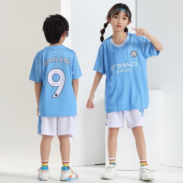 24 Manchester City Home No. 9 - Haaland Fotbollströja Kostym Barn Baby Barn Tröja Herr och Dam 30（150-160cm）
