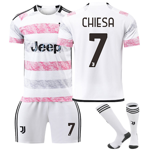 23-24 Juventus bortedrakt voksen barn kortarmet fotballuniform - sett - Nr. 22 Di Maria treningsdress - Nr. 9 + sokker + leggbeskyttere L(175-180cm)