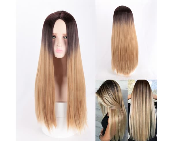 Dame Parykker Glat Indre Rose Net Lang Dame Glat Blonde Parykker til Kvinder - Gradient