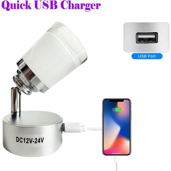 12 V Autocamper LED Læselamper med USB, 3 W Touch Dæmper, 3 Farver, Pakke med 2