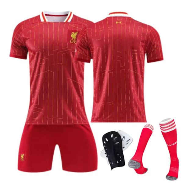 24-25 Liverpool hemmatröja nr 11 Salah 9 Firmino barnvuxen kostym - fotbollströja - nr 11 med strumpor + skyddsutrustning 20(110-120cm)