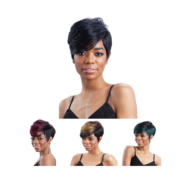 Oblique Bangs Kort lockigt hår Peruk Dam Charmig Daglig Fest Cosplay Hairpiece - 66128-4-Vinröd+svart