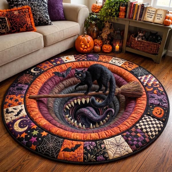 Halloween Rund Golvmatta, Kristall Sammet, Mjuk Tvättbar, Cosplay, Vardagsrum Sovrum 80x80 cm - Style 9