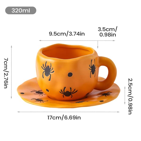 Halloween Kaffemugg 320ml Keramik Spöklik Spindelstil med Fat