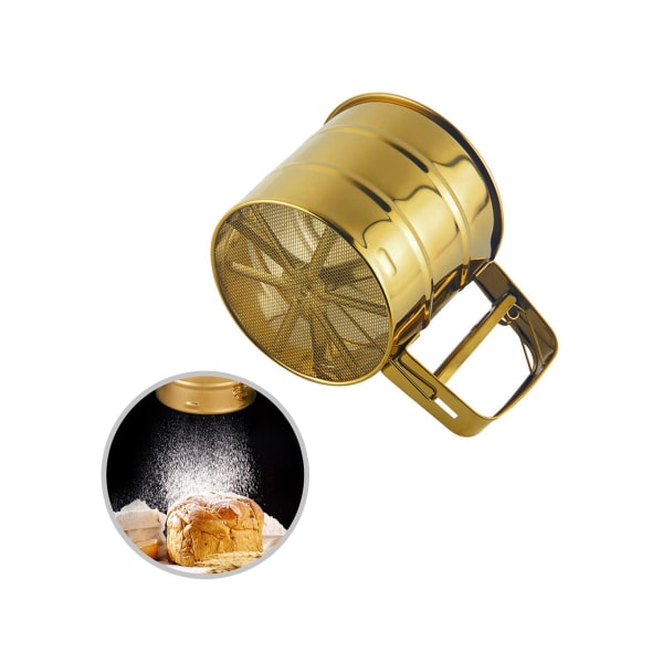 Högkvalitativt Mjöl Sifter Cup Golden Color Handheld Mjöl
