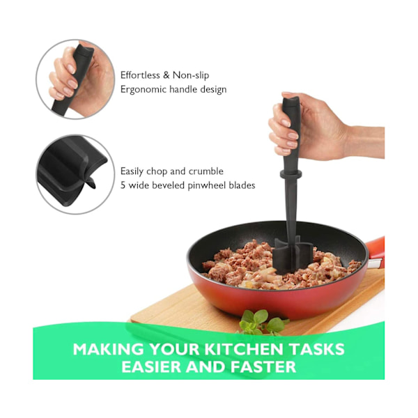 Kötthacker, nötfärsstötare, värmebeständig köttstötare för hamburgerkött, nylon , köttmalet, non-stick mix
