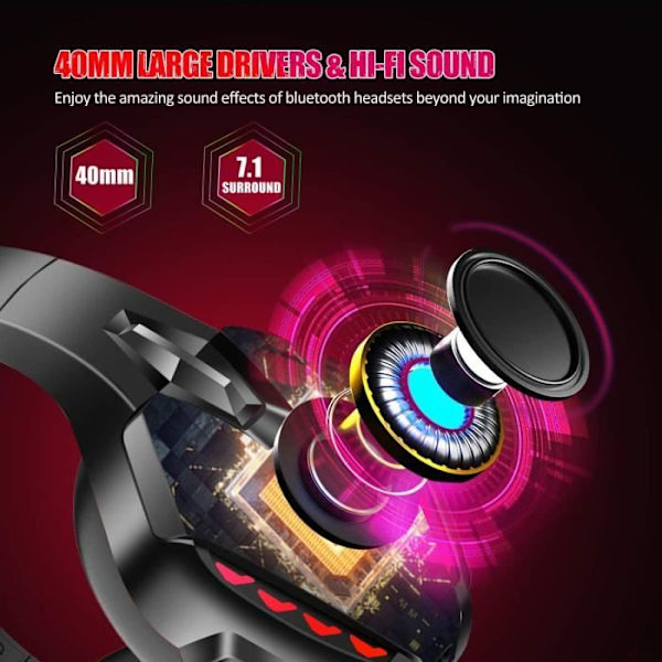 PS4-headset med kabel, trådbundet spelheadset med brusreducerande mikrofon, trådlöst LED-headset med Bluetooth (röd)