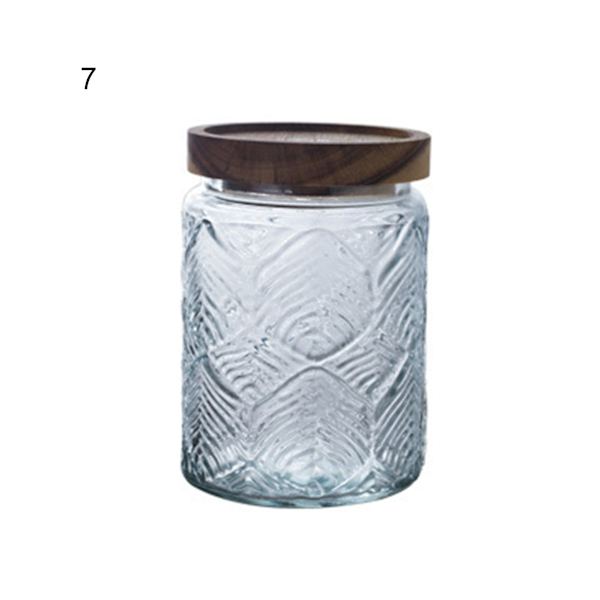 700 ml förvaringsflaska i retrostil Klassiskt utseende glasblommönster Flerfunktionsförvaringsburk för hem-7#