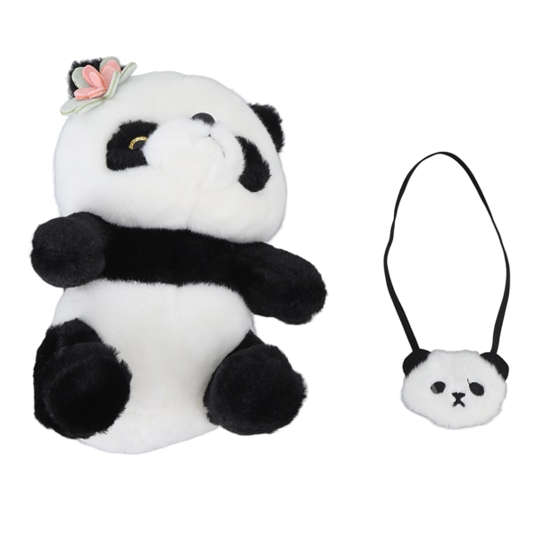 Söt Panda Plyschkudde Mjuk Bekväm Tvättbar Simulering Panda Plysch stoppad dockleksak med blomsterdekoration 9,8 tum