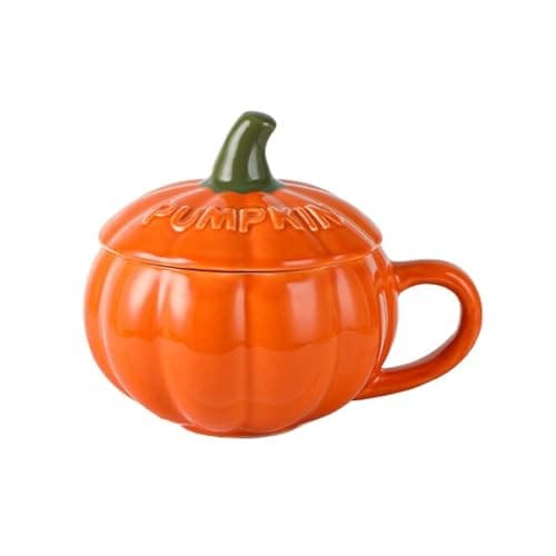 Keramisk pumpamugg, 300 ml kaffemjölkskopp med lock och sked, Halloween