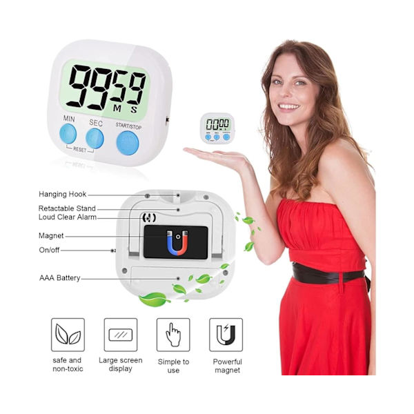 4-delad multifunktionell elektronisk timer, Learning Management Timer, lämplig för kök, studier, arbete