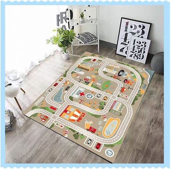 Lekmatta för barn med stadsgator och djurvärld, 120 × 160 cm