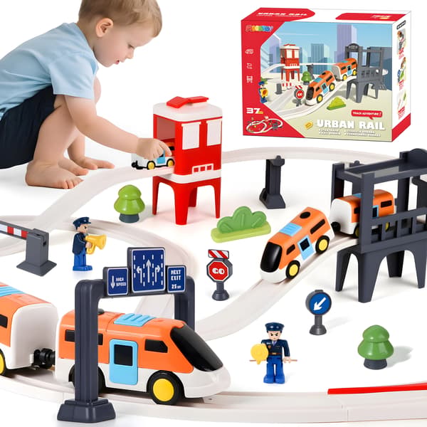 Elektriskt tågset för barn, magnetiska bilar, DIY-spår, bro, ålder 3-6 år