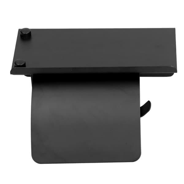 Toalettpapirholder Bad Rustfritt Stål Tissue Roll Rack med Hylle Vanntett Deksel Svart