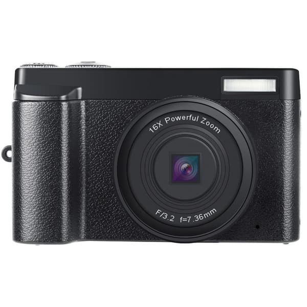 4K 48MP Digitalkamera, 3\" IPS Flip-skærm, Fast fokus, Sort, Vlogging-kamera