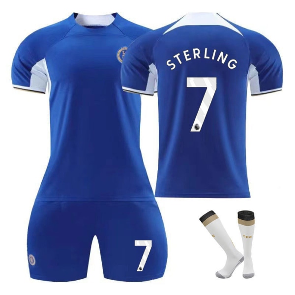 2023-24 Chelsea Home No. 7 Sterling No. 8 Enzo Fotbollströja Sportkläder M