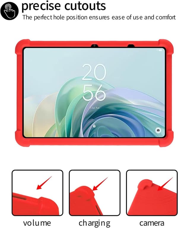 Mjukt silikonfodral för TCL TAB 11 Gen2 11 tums Android 14 surfplatta, stötsäkert barnvänligt med justerbart stativ (rött)