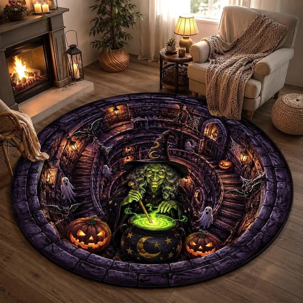 Halloween Rund Golvmatta, Kristall Sammet, Mjuk Tvättbar, Cosplay, Vardagsrum Sovrum Custom Order - Style 22
