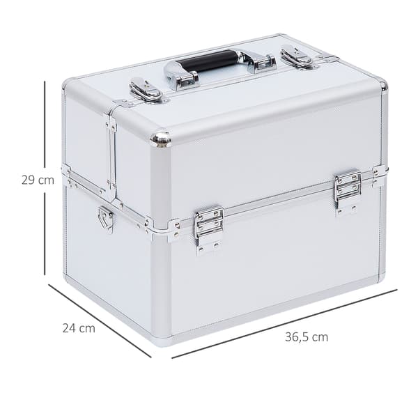 3-lags makeuptaske til kosmetik, sølv, aluminiumslegering, aflåselig, bærbar organizer