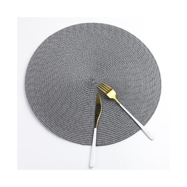 38cm Bordbrikke Vevd Sklisikker Rund Brikke Kafé Krus Spisebord Matte Hjem Dekor-Lys Grå unik verdi