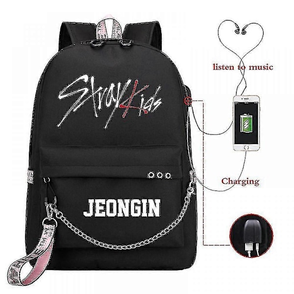 Stray Kids USB-reppu, korealainen tyyli, Felix-kirjalaukku, takaisin kouluun, pojat, tytöt, fanilahjakassi, Mochila 16