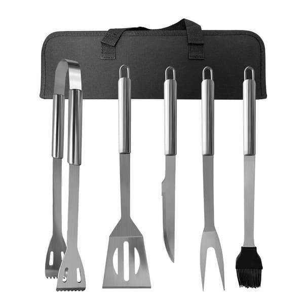 Grillsett i rustfritt stål for utendørs campinggrilling og teppanyakimatlaging, 5 deler 5pc Set