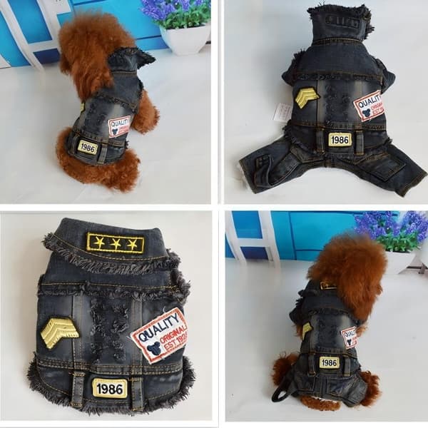 Denim hundevestjakke, vår sommer høst vinter, klær til små hunder Black & Gray S