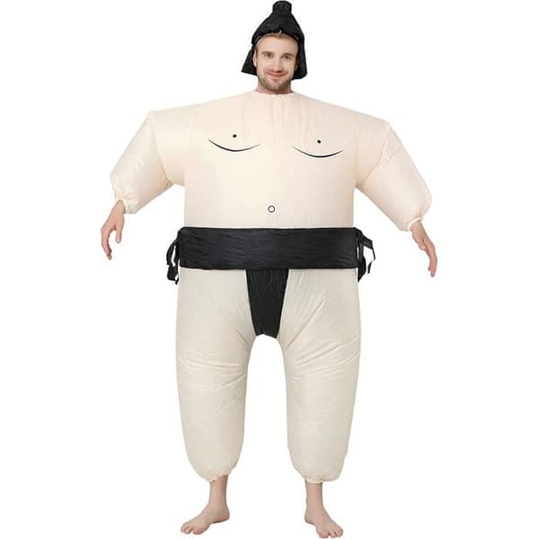 Oppblåsbart sumodrakt for voksne til Halloween, rollespill, fester og jul, passer 150–190 cm White