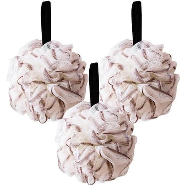 Pakke med 3 grå eksfolierende bruse-loofahs i net til mænd og kvinder