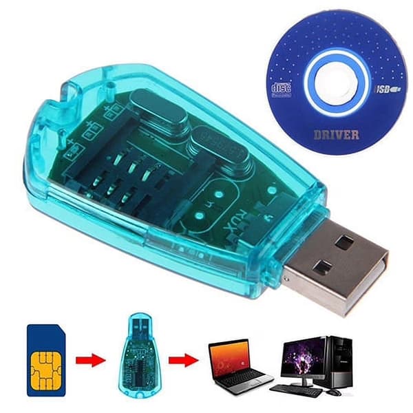 USB SIM-kortläsare Kopiator Klonare, Standard SIM-kort Säkerhetskopiera SMS, GSM/CDMA, Klarblå