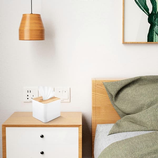Fyrkantig Tissue Box med Trälock Mini Tissue Box i Trä white