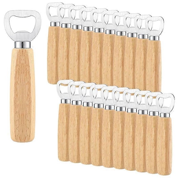 20 st Rostfritt Stål Flasköppnare Bartender Trä Ölöppnare Cider Vinöppnare Flasköppnare med Wood Color  Silver