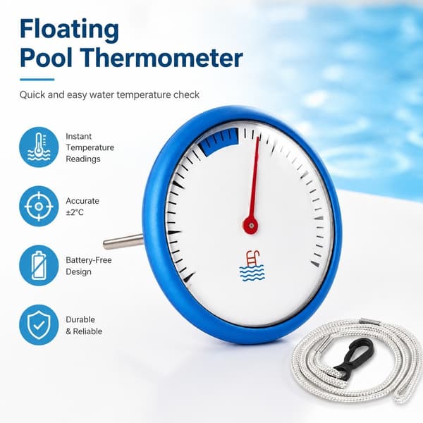 Flydende Pooltermometer, Blå, 304 Rustfrit Stål & Glas, Digitalt Display, Batterifri, -10°C til 50°C