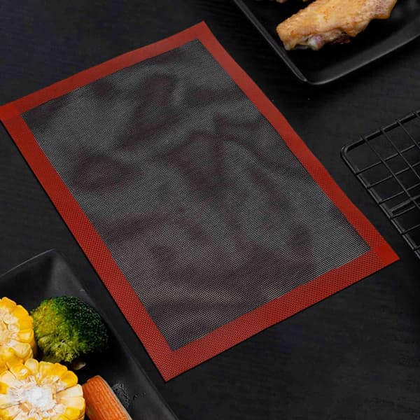 Perforeret Silikone Bagemåtte, Non-Stick Ovnpladeforing, Sort & Rød, 40x30cm, til Småkager Brød Macarons