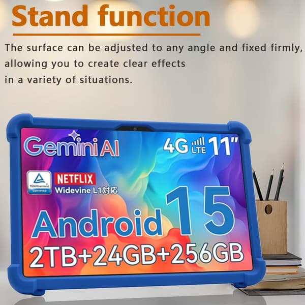 Surfplattefodral kompatibelt med Qukenk Android15 11\" 2025, stötsäkert, stativ, flervinklat, blått