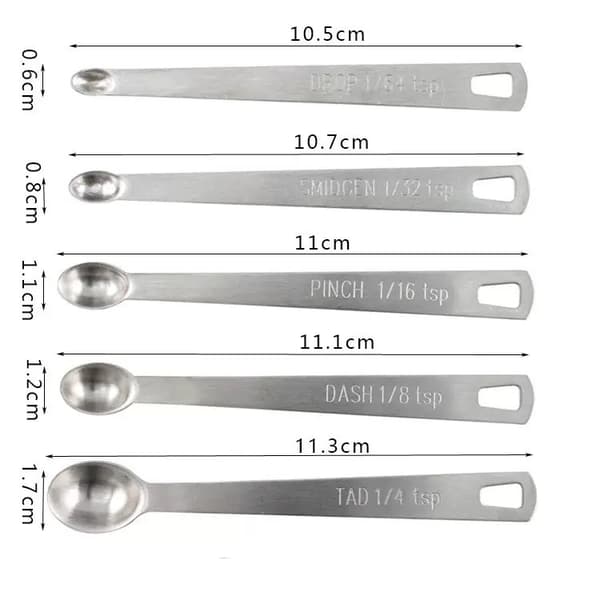 Måleskje-sett i rustfritt stål for kjøkkenkrydder og baking, 5-delt lite sett Small 5pc Set